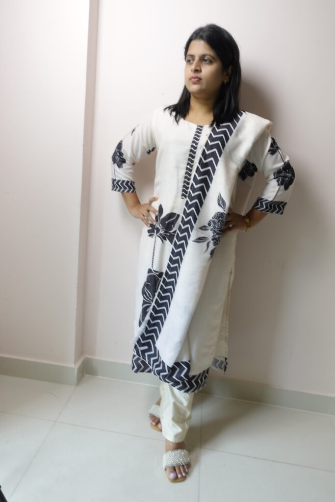 Monochrome Elegance Cotton Classic Black & White Kurti Set - Image 2