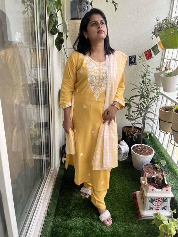 Premium Cotton Straight Kurti Set (Kurti, Pant & Dupatta) - Image 6