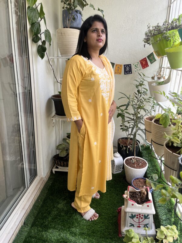 Premium Cotton Straight Kurti Set (Kurti, Pant & Dupatta) - Image 3