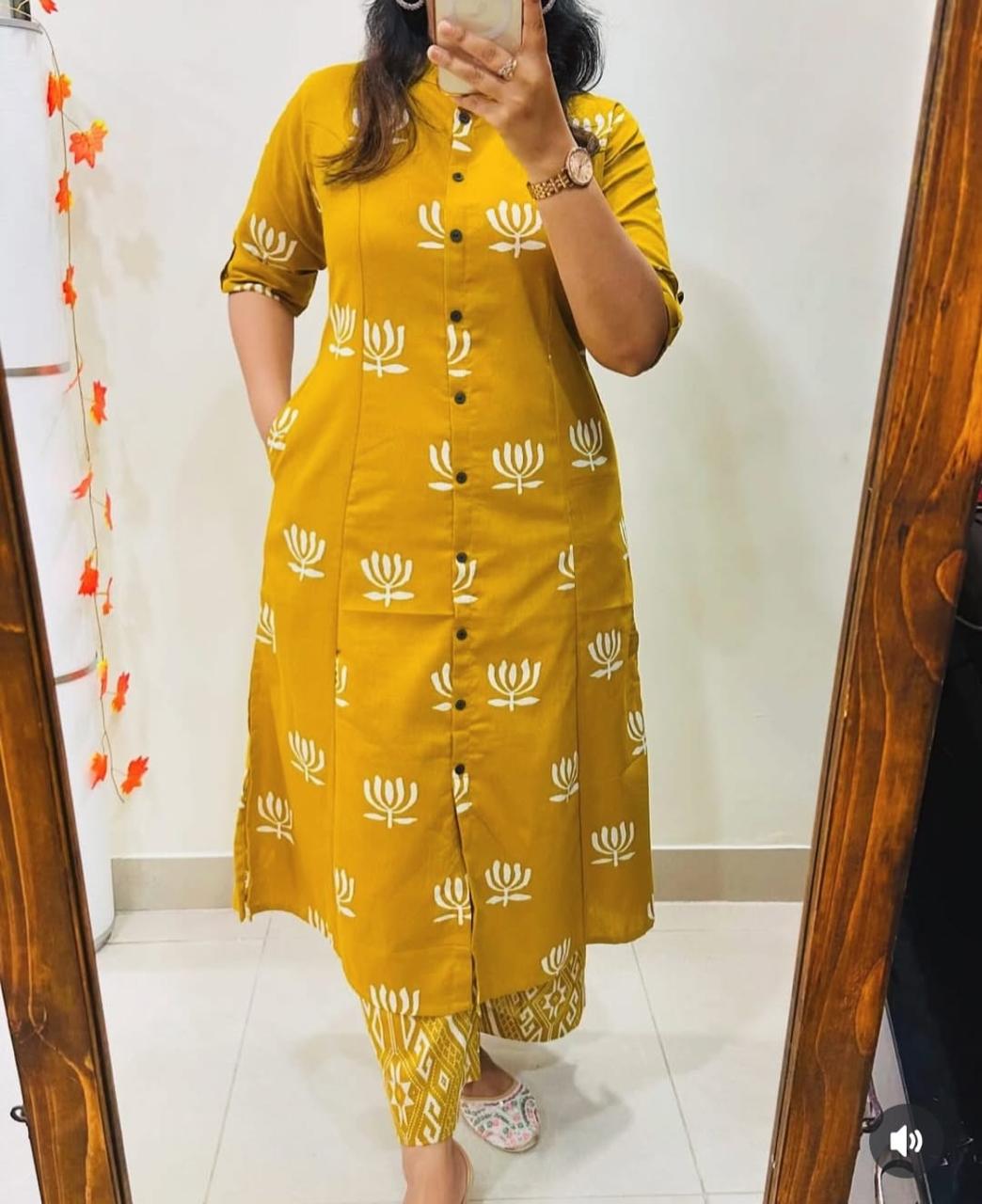 designer Co-erd set in Aline pattern paried with Ankle length pant _Yellow