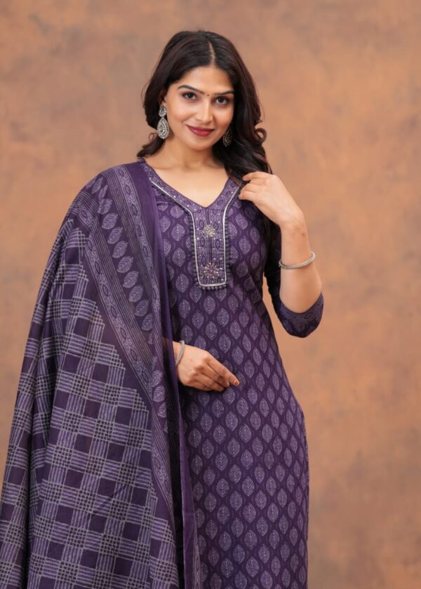 Premium Cotton Straight Kurti Set (Kurti, Pant & Dupatta) - Image 3