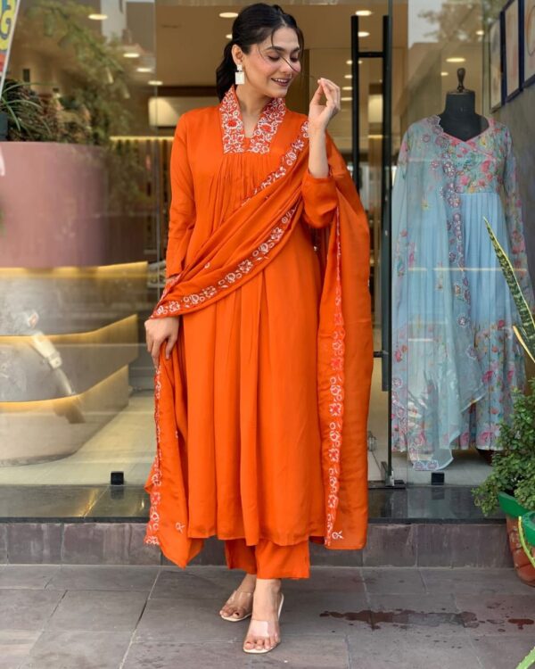 New Launch Special – Vibrant Orange Embroidered Cotton Kurti Set - Image 4