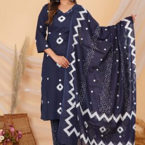 Elegant Blue Printed Cotton Suit Set