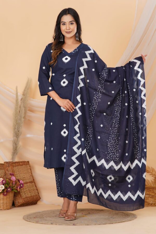 Elegant Blue Printed Cotton Suit Set