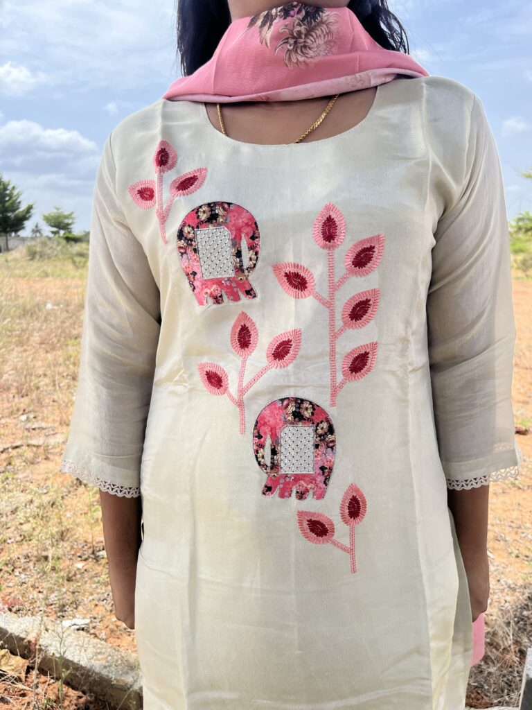 Pastel Bloom – Shimmer Kurta Set with Floral Dupatta - Image 5