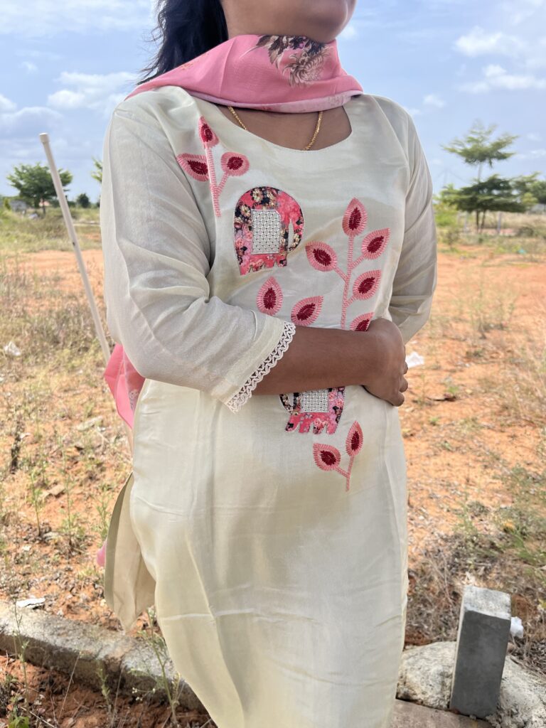 Pastel Bloom – Shimmer Kurta Set with Floral Dupatta - Image 3