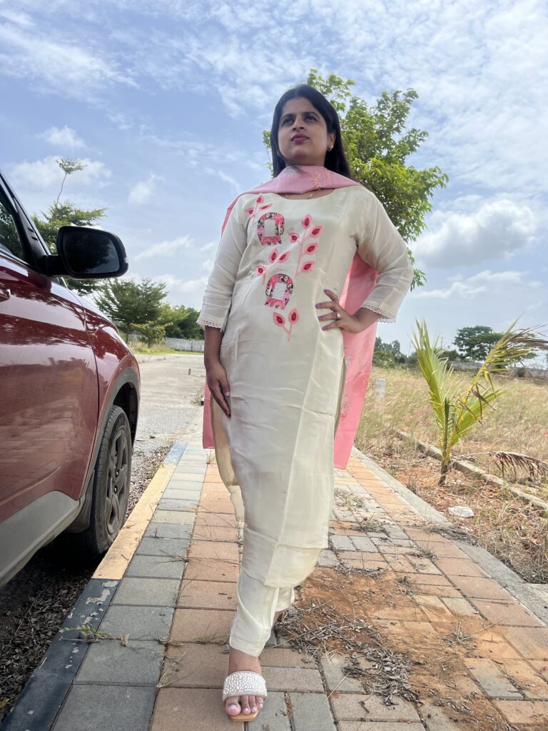 Pastel Bloom – Shimmer Kurta Set with Floral Dupatta