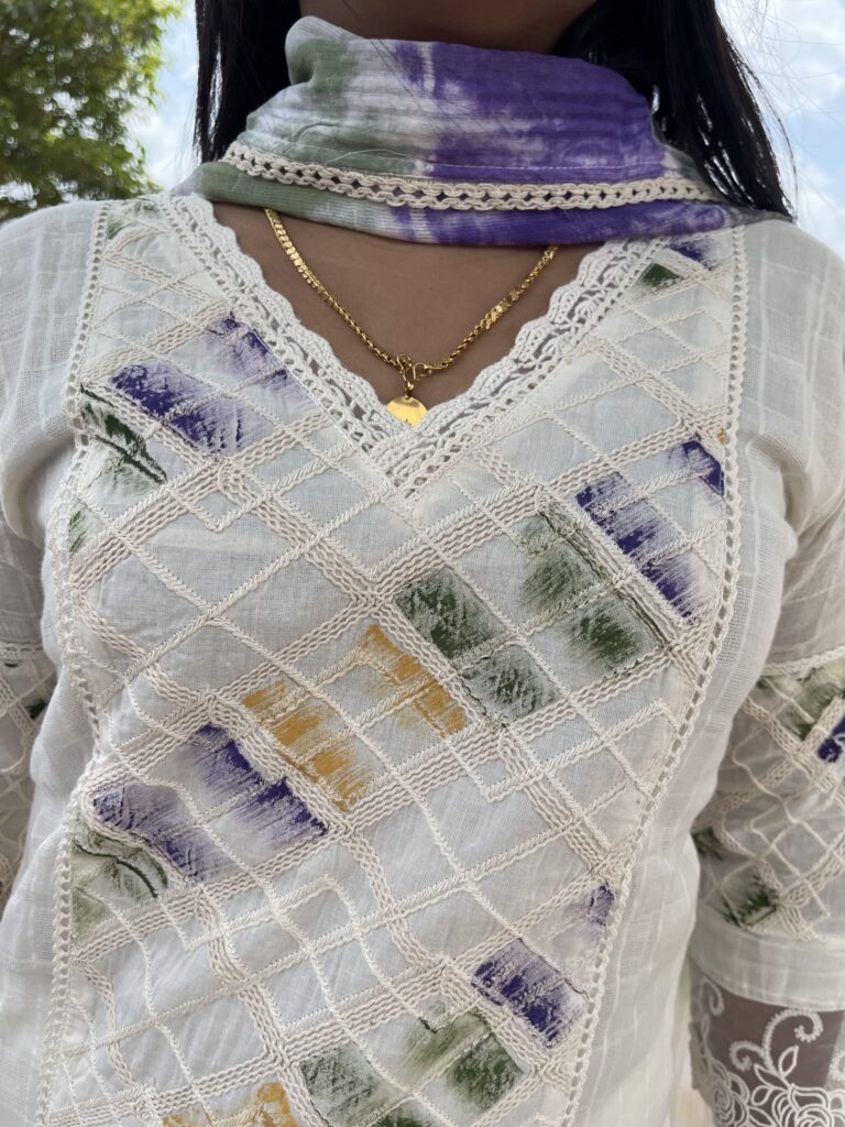 Handcrafted Elegance - White Cotton Kurta Set - Image 4