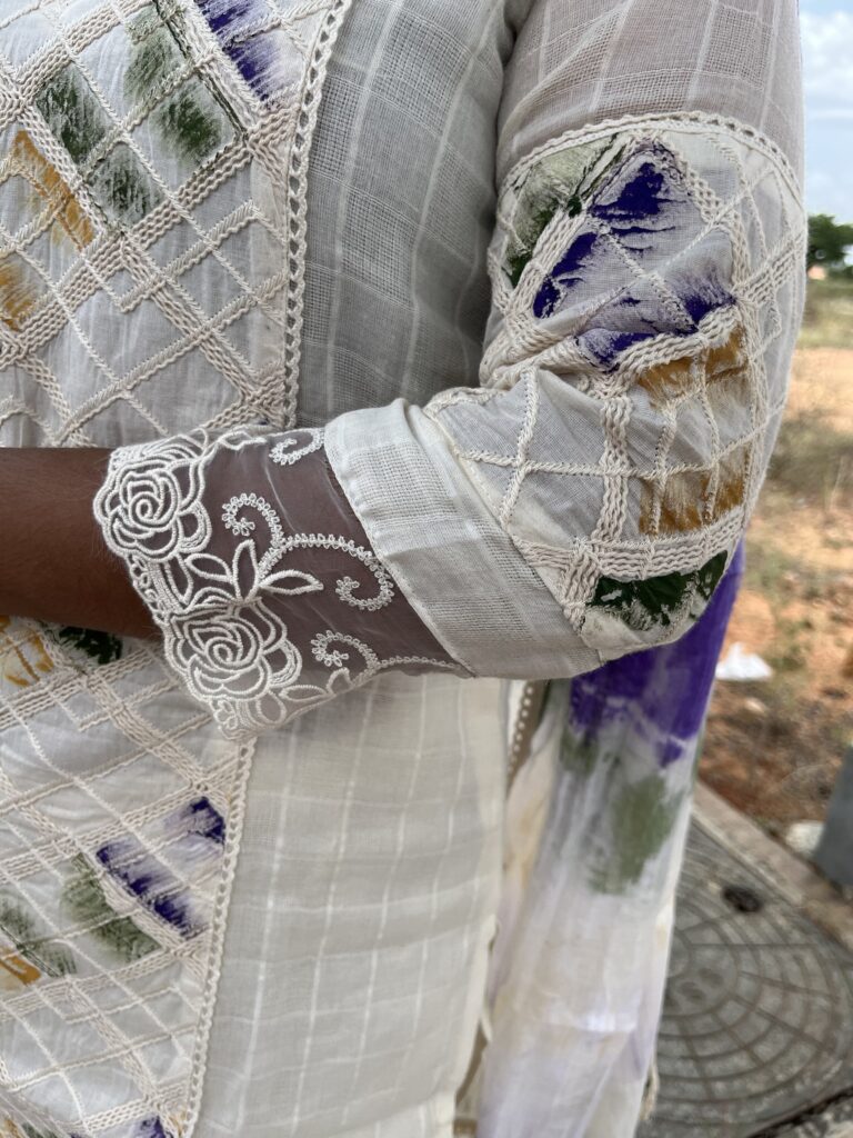 Handcrafted Elegance - White Cotton Kurta Set - Image 3
