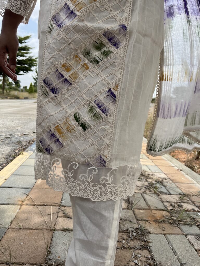 Handcrafted Elegance - White Cotton Kurta Set - Image 8