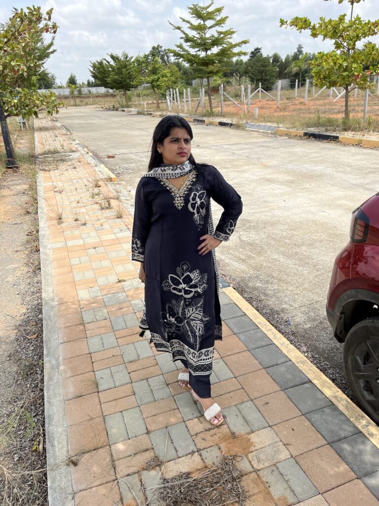 Midnight Bloom – Premium Black Russian Silk Kurti Set - Image 4