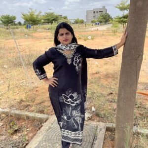 Midnight Bloom – Black Russian Silk Kurta Set