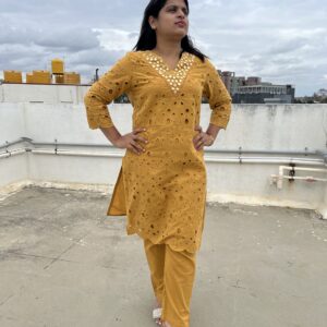 Cotton co-ord set with mirror work