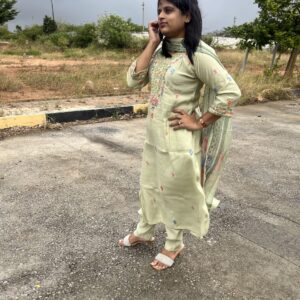 Grace in Every Thread – Light Green Roman Silk Embroidered Set!